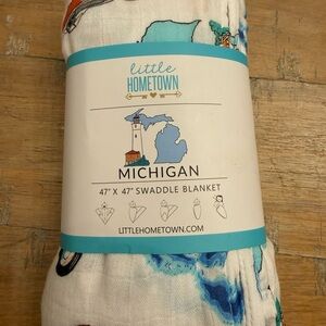 Michigan Swaddle Blanket - Blue and White